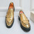Men's golden pattern monk strap thick sole slip on dress shoe 08