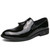 Men's black plain patent tassel on top slip on dress shoe 01