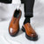 Men's brown retro curved toe thick sole slip on dress shoe 07