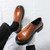 Men's brown retro curved toe thick sole slip on dress shoe 05