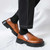 Men's brown retro curved toe thick sole slip on dress shoe 09