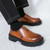 Men's brown retro curved toe thick sole slip on dress shoe 10