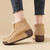 Women's beige sewn accents suede leather winter slip on shoe boot 09
