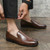 Men's brown plain retro accents slip on dress shoe 07