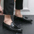 Men's black retro tassel croc skin pattern slip on dress shoe 07