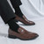 Men's brownb retro panel accents croc skin pattern slip on dress shoe 05