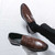 Men's brownb retro panel accents croc skin pattern slip on dress shoe 06