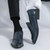 Men's blue retro panel accents croc skin pattern slip on dress shoe 02