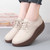Women's beige casual plain lace up rocker bottom shoe sneaker 05