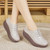 Women's grey stretch lace accents slip on rocker bottom shoe 03