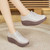 Women's grey stretch lace accents slip on rocker bottom shoe 07