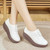 Women's white stretch lace accents slip on rocker bottom shoe 07