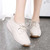 Women's beige casual plain lace up rocker bottom shoe sneaker 02