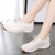 Women's beige casual plain lace up rocker bottom shoe sneaker 04