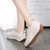 Women's beige casual plain lace up rocker bottom shoe sneaker 08