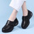 Women's black plain velcro slip on shoe loafer foldable rear 07