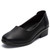 Women's black plain low cut slip on heel shoe 01