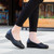 Women's black plain low cut slip on heel shoe 03