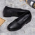 Women's black plain low cut slip on heel shoe 05