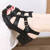 Women's black plain retro cut out buckle chunky heel shoe sandal 02