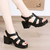Women's black plain retro cut out buckle chunky heel shoe sandal 03