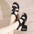 Women's black plain retro cut out buckle chunky heel shoe sandal 08