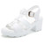 Women's white plain retro cut out buckle chunky heel shoe sandal 01