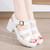 Women's white plain retro cut out buckle chunky heel shoe sandal 02