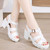 Women's white plain retro cut out buckle chunky heel shoe sandal 04