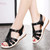Women's black casual accent strap cut out buckle shoe sandal 02