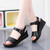 Women's black plain buckle accents velcro wedge shoe sandal 02
