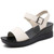 Women's beige plain buckle accents velcro wedge shoe sandal 01
