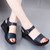 Women's navy plain buckle accents velcro wedge shoe sandal 07