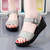 Women's grey plain buckle accents velcro wedge shoe sandal 08