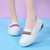 Women's white stripe strap panel slip on shoe loafer foldable rear 05