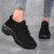 Women's black sock like fit no tie lace double rocker bottom shoe sneaker 04