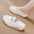 Women's beige check pattern metal buckle slip on rocker bottom shoe 08