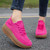 Women's pink red flyknit stripe texture sock like rocker bottom shoe sneaker 03