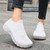 Women's white flyknit pattern sock like fit wide toe slip on shoe sneaker 06