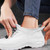 Women's white flyknit drawstring sock like fit wide toe shoe sneaker 07