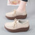 Women's beige sewn accents plain lace up rocker bottom shoe sneaker 02