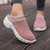 Women's pink flyknit stripe texture slip on rocker bottom shoe mule 08