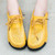 Women's yellow hollow out lace up rocker bottom shoe sneaker 06