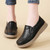Women's black casual plain sewn accents slip on shoe loafer 03