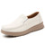 Women's beige casual plain sewn accents slip on shoe loafer 01