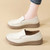 Women's beige casual plain sewn accents slip on shoe loafer 02