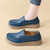 Women's blue casual plain sewn accents slip on shoe loafer 03