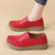 Women's red casual plain sewn accents slip on shoe loafer 04