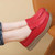 Women's red casual plain sewn accents slip on shoe loafer 03