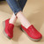 Women's red casual plain sewn accents slip on shoe loafer 08